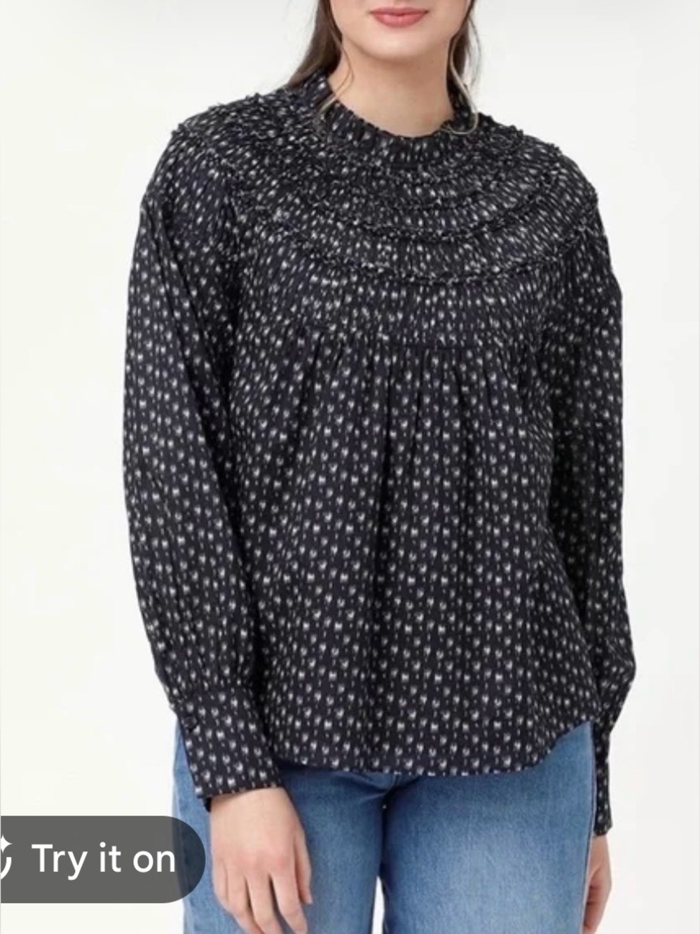 LOFT Black Long-Sleeve Polka Dot Blouse